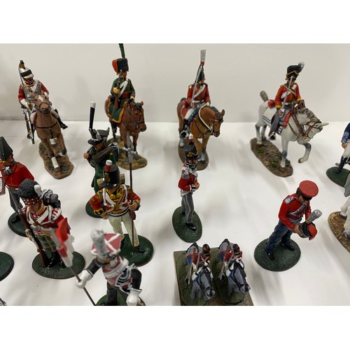 144A - A display cabinet full of military metal figures some Del Prado, predominantly Napoleonic Wars, some... 