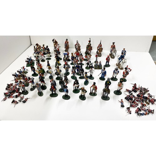 144A - A display cabinet full of military metal figures some Del Prado, predominantly Napoleonic Wars, some... 