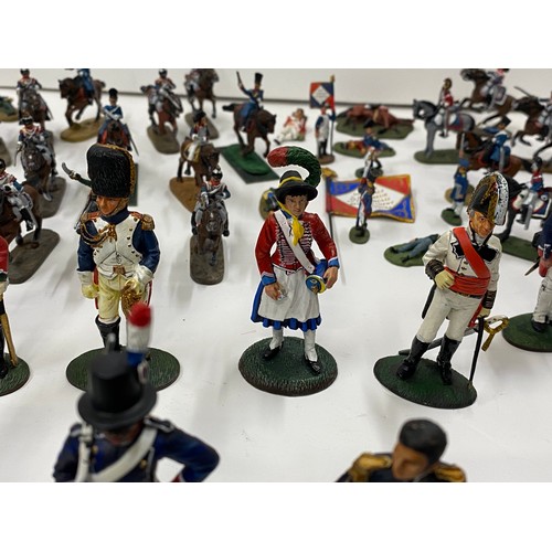 145B - A display cabinet full of military metal figures some Del Prado, predominantly Napoleonic Wars, some... 