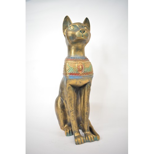 2 - Very large  Sphinx Egyptian Cat in a seated pose, with a scarab beetle to the chest. Approx H70cm