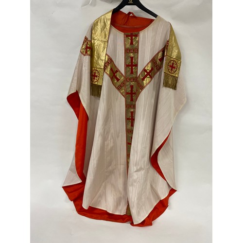 60 - Catholic Priest's silk gown/robe and stole embroidered in gold with red crosses.