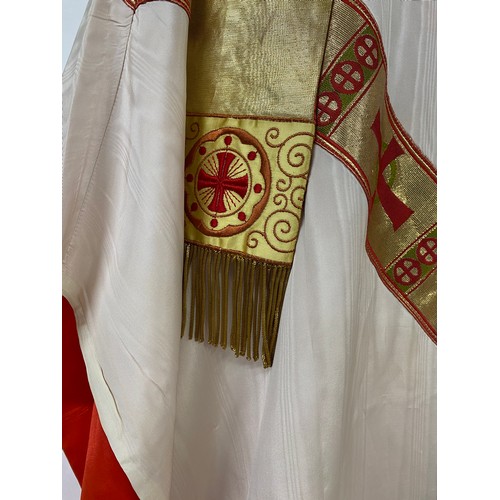 60 - Catholic Priest's silk gown/robe and stole embroidered in gold with red crosses.