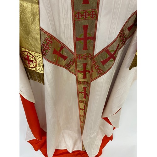 60 - Catholic Priest's silk gown/robe and stole embroidered in gold with red crosses.