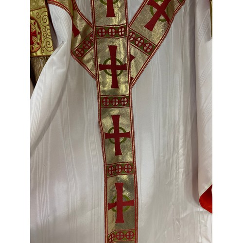 60 - Catholic Priest's silk gown/robe and stole embroidered in gold with red crosses.