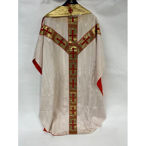 60 - Catholic Priest's silk gown/robe and stole embroidered in gold with red crosses.