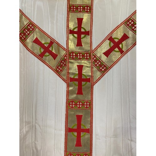 60 - Catholic Priest's silk gown/robe and stole embroidered in gold with red crosses.