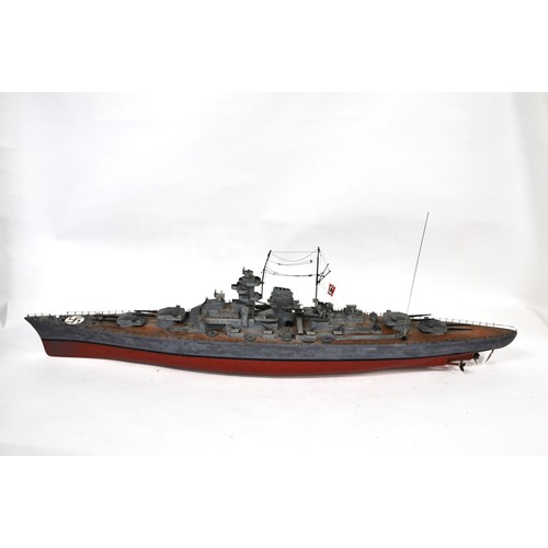 83 - Large  hand painted model of German WW2 Warship/Battleship 'The Bismarck'. Approx L47