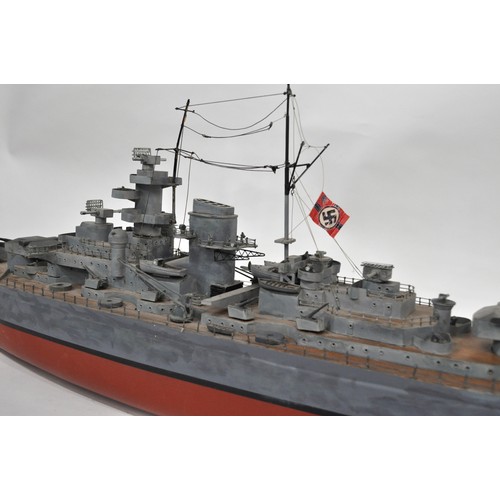 83 - Large  hand painted model of German WW2 Warship/Battleship 'The Bismarck'. Approx L47