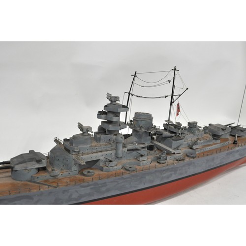 83 - Large  hand painted model of German WW2 Warship/Battleship 'The Bismarck'. Approx L47