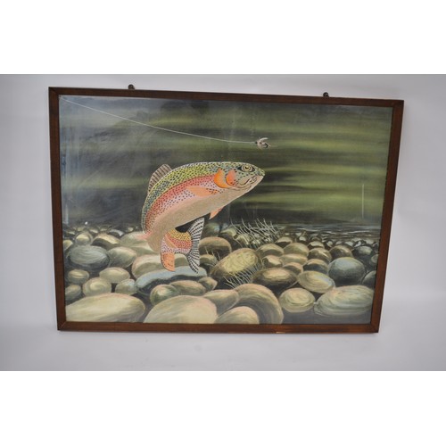 88 - Large and very striking large framed Japanese silk scarf handcrafted artwork of Rainbow Trout. c.195... 