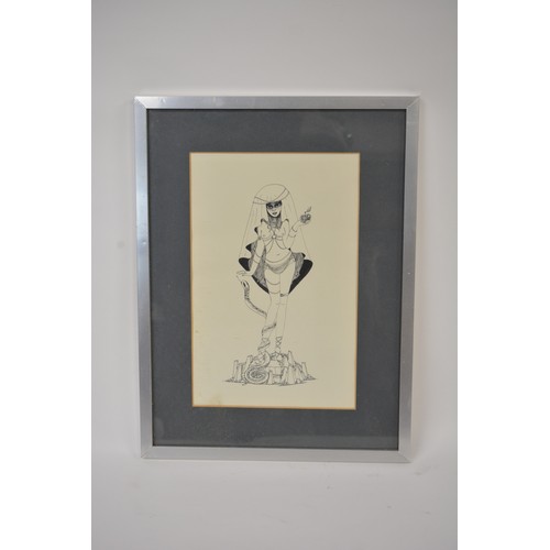 89 - Framed ink artwork in erotic style depicting Eve