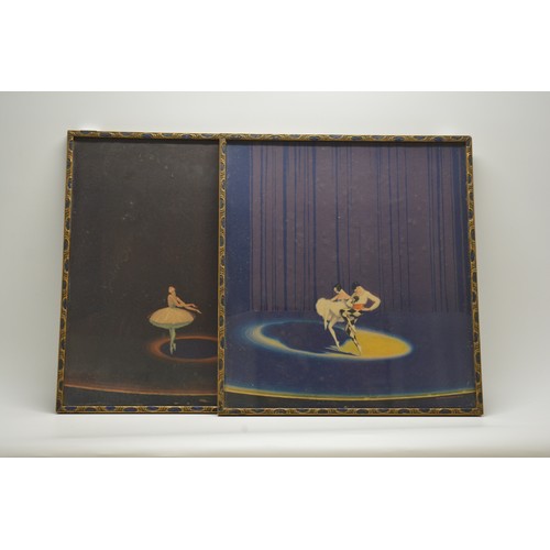 92 - x2 framed vintage pictures of Harlequin dancers,  Campbell Prints Inc. NY to lower right corner