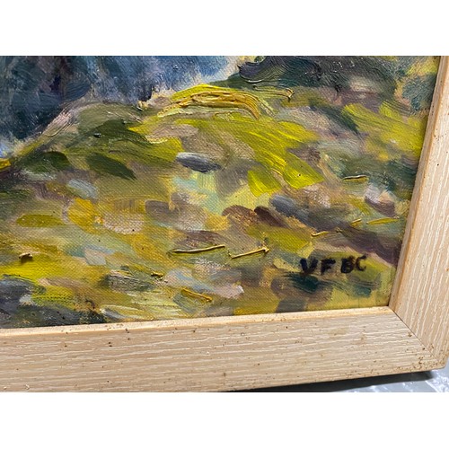 99 - Oil on canvas depicting landscape scene,  VFBC to lower right,