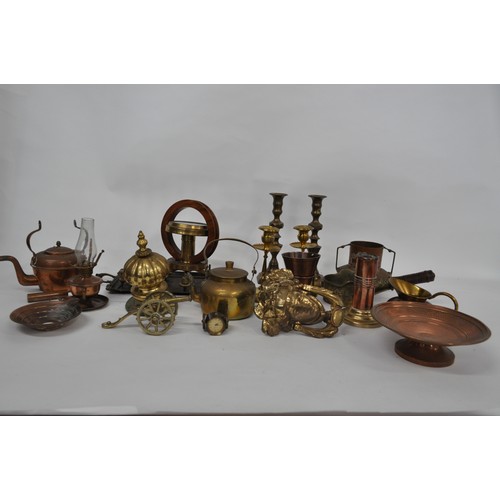 103 - Heavy Grecian style door knocker, trench art items  and mixture of other brass and copper items