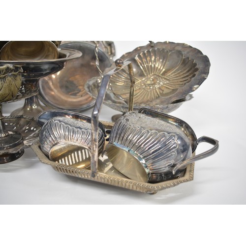 112 - A collection of antique and vintage silver plate items including pierced trays, baskets, bowls, tray... 