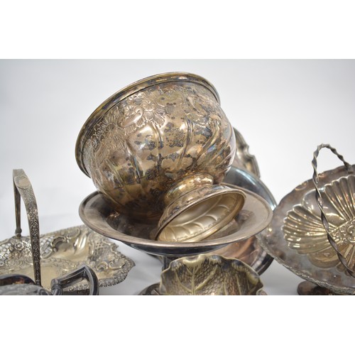 112 - A collection of antique and vintage silver plate items including pierced trays, baskets, bowls, tray... 