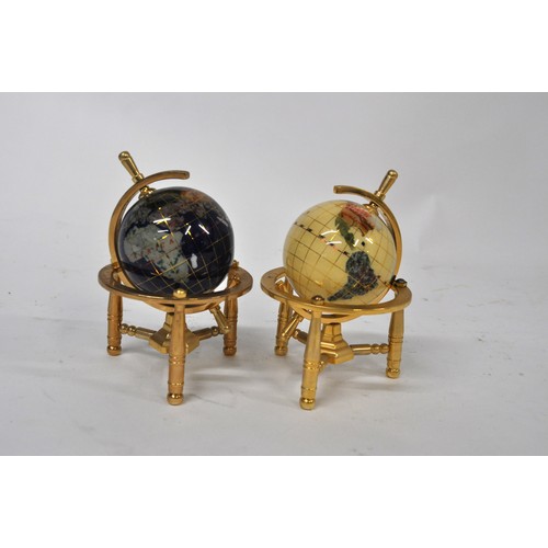 142 - x2 small mini table top gemstone globes max H15cm