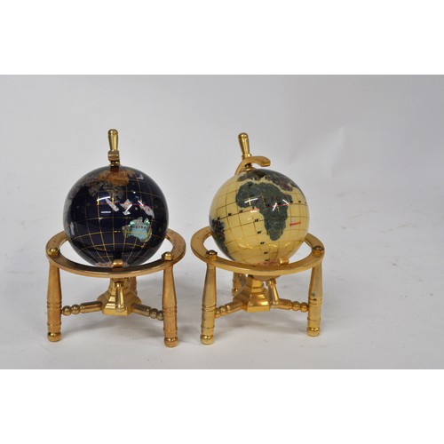 142 - x2 small mini table top gemstone globes max H15cm