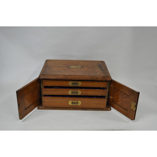 144 - Antique Mappin & Webb campaign style three drawer canteen box, approx H27cm x L56cm, D42cm