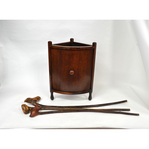 145 - Deco style corner stick/umbrella stand with metal liner, together with x3 blackthorn sticks with han... 