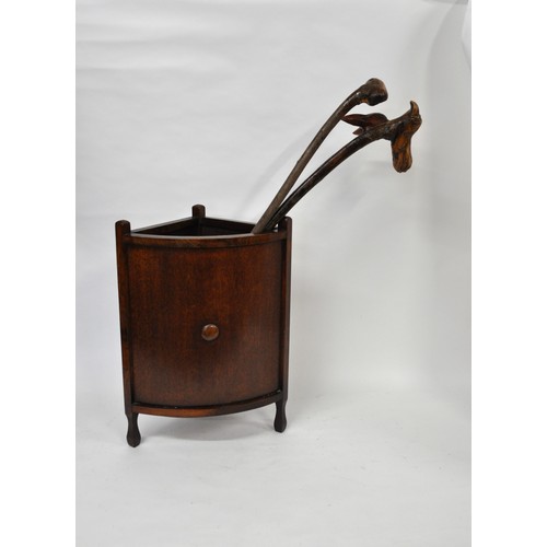 145 - Deco style corner stick/umbrella stand with metal liner, together with x3 blackthorn sticks with han... 