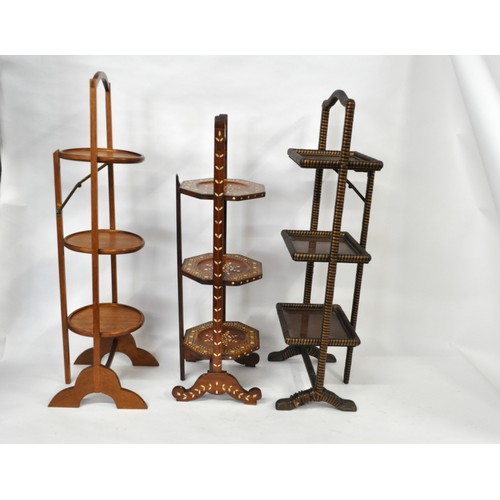 146 - x3 folding cake stands of various shapes and designs, Approx max H89cm. AF