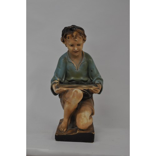 148 - A large chalk plaster painted figure of a kneeling boy, impressed mark to reverse OP 375, RD 817899,... 