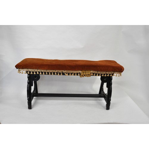 152 - Retro hall bench seat with velour/tassel upholstery, approx L41cm x H46cm. AF