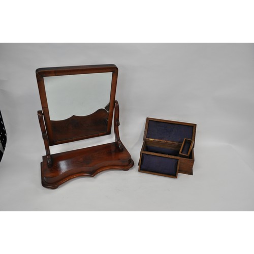 156 - Vintage Mahogany dressing table table mirror together with a vintage sewing box. AF