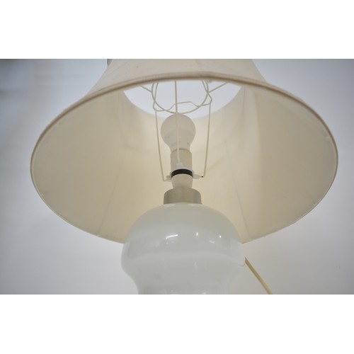 190 - Table lamp with twin bulb holder, white glass bulbous base, PAT tested. AF.