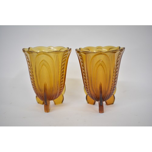 201 - A pair of Art Deco amber glass vases, approx H19cm