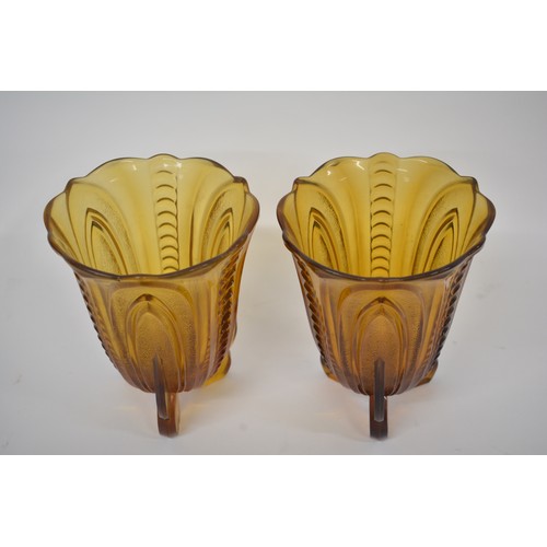 201 - A pair of Art Deco amber glass vases, approx H19cm