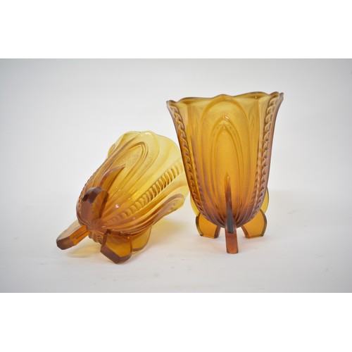 201 - A pair of Art Deco amber glass vases, approx H19cm