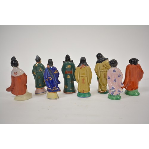 216 - Group of small Chinese immortals (x8) handpainted figures together with small vase