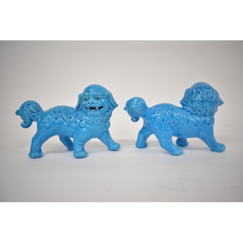 220 - x2 Pairs of ceramic Foo dogs in vibrant blue and green/blue colour schemes