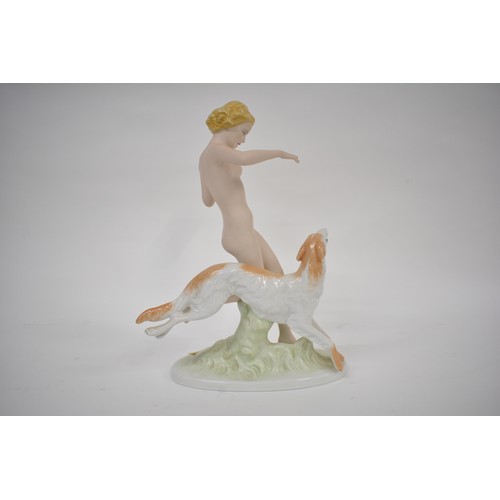 221 - Royal Dux Bohemia, hand painted  nude female form, pink 'D' triangle backstamp, approx H37cm