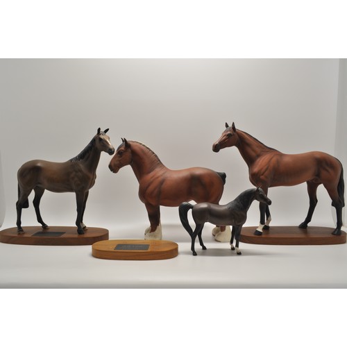 226 - A group of Beswick Racehorses, plus CH Burnham Beauty, matt brown finish. Proceeds to 'Red Wings' Ho... 