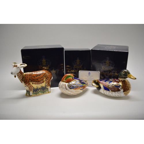 229 - Royal Crown Derby paperweight, large  Nanny Goat, year 2000, signed and boxed together with 'Mallard... 