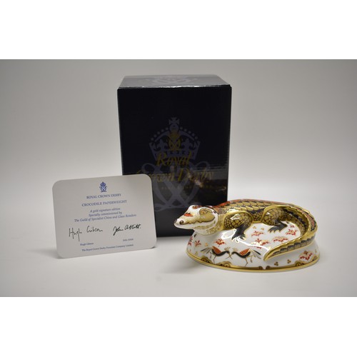 233 - Royal Crown Derby large 'Paptim Crocodile' paperweight, 2002, gold signature edition signed by John ... 