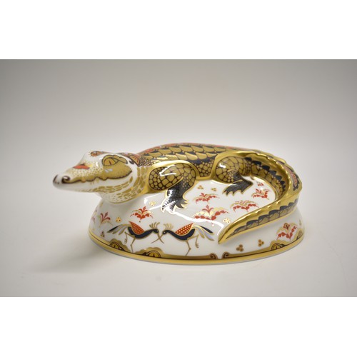 233 - Royal Crown Derby large 'Paptim Crocodile' paperweight, 2002, gold signature edition signed by John ... 