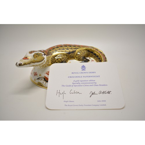 233 - Royal Crown Derby large 'Paptim Crocodile' paperweight, 2002, gold signature edition signed by John ... 