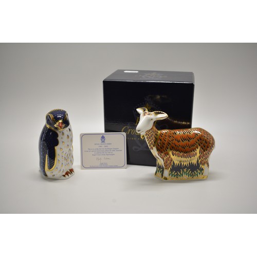 236 - x2 Royal Crown Derby Paperweights with gold stoppers - Nanny Goat has been signed to base, and a  Ro... 