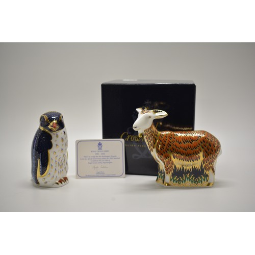 236 - x2 Royal Crown Derby Paperweights with gold stoppers - Nanny Goat has been signed to base, and a  Ro... 