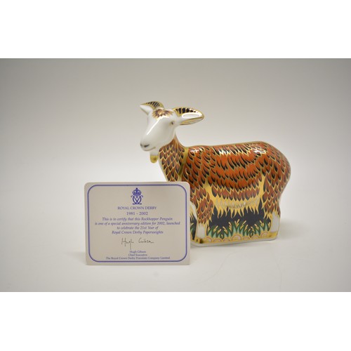 236 - x2 Royal Crown Derby Paperweights with gold stoppers - Nanny Goat has been signed to base, and a  Ro... 