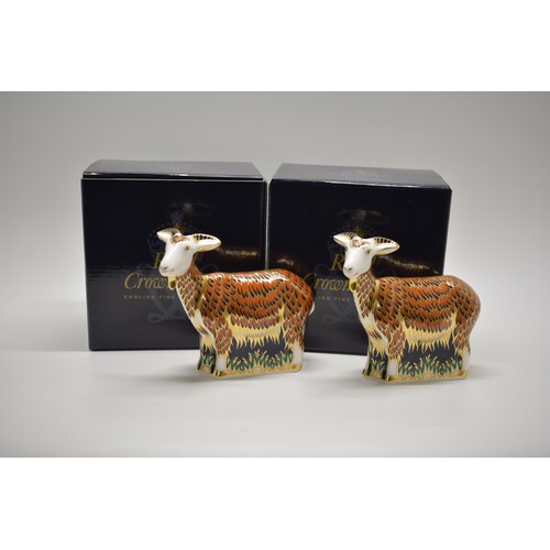 238 - x2 Royal Crown Derby Paperweights - Nanny Goat, both with gold stopper and boxes