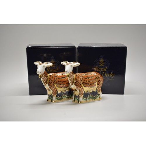 238 - x2 Royal Crown Derby Paperweights - Nanny Goat, both with gold stopper and boxes