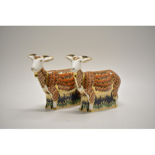 238 - x2 Royal Crown Derby Paperweights - Nanny Goat, both with gold stopper and boxes