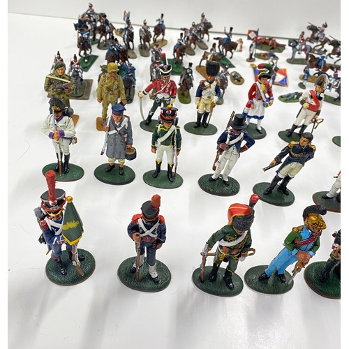 242 - A display cabinet full of military metal figures some Del Prado, predominantly Napoleonic Wars, some... 