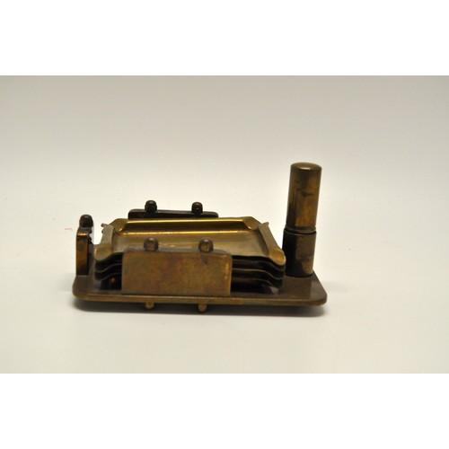 205 - Trench Art - Brass desk holder containing set of x4 ashtrays/lighter