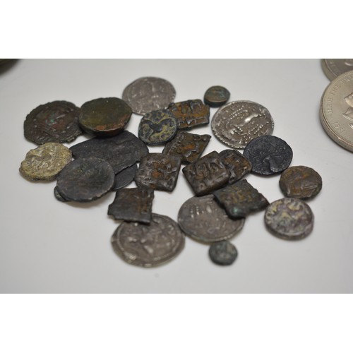 255 - Mixed coinage from UK and around the world, to also include some roman coins, and some silver coins